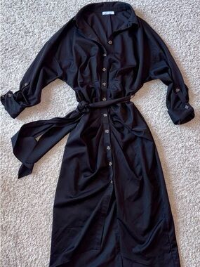 Antonio Melani Black Button-Front Shirt Dress with Waist Tie